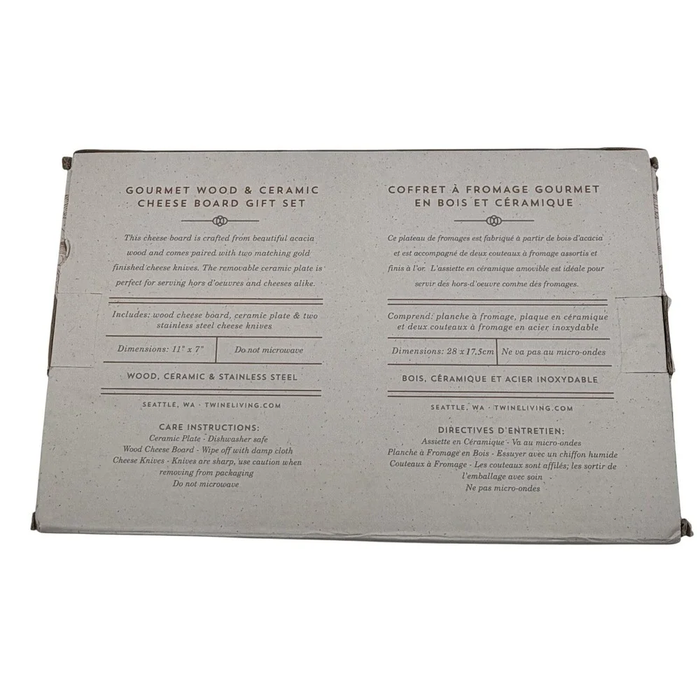 Twine Living Co Gourmet Wood & Ceramic Cheese Board Gift Set –‎ New